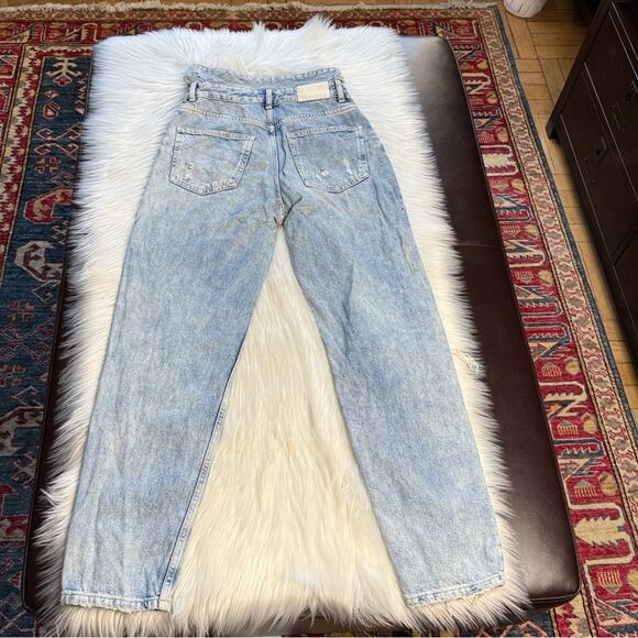 Bershka Light Blue Distressed Wrap Waist Jeans - Picture 7 of 8